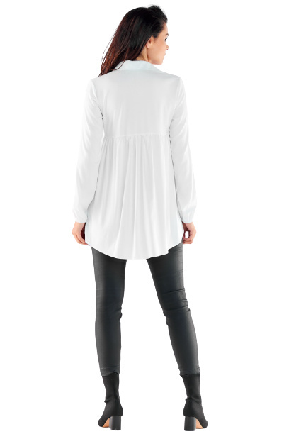Koszula damska z wiskozy luźna elegancka przedłużany tył biała